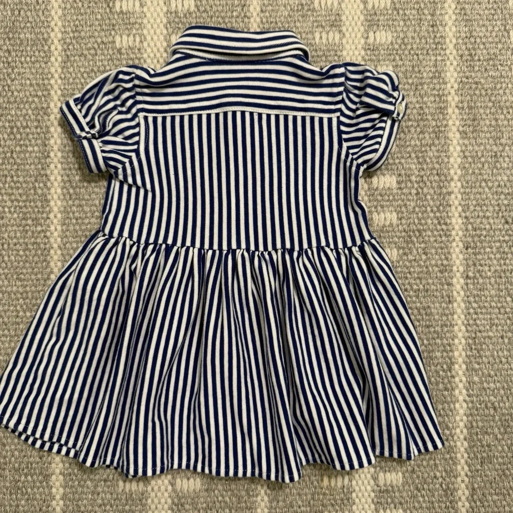 Ralph Lauren Striped Knit Oxford Shirtdress Puff Sleeve Baby Girl 6M Preppy